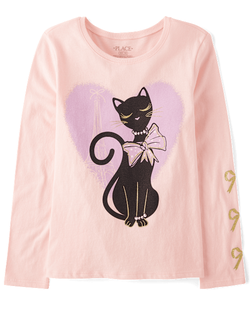 Girls Ribbon Cat Graphic Tee