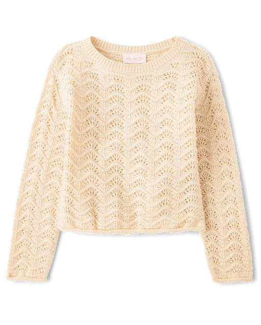 Girls Scalloped Pointelle Sweater