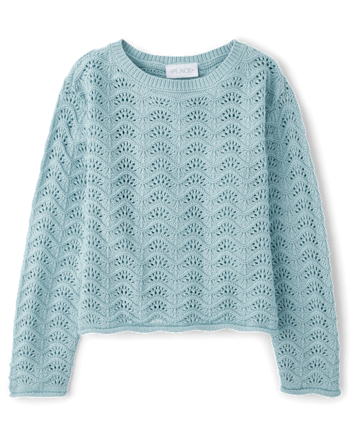 Girls Scalloped Pointelle Sweater