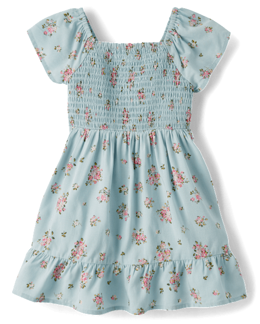 Toddler Girls Floral Smocked Ruffle Dress