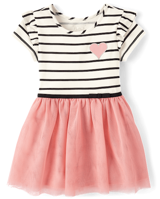 Robe tutu rayée à motif cœur pour bébé et petite fille