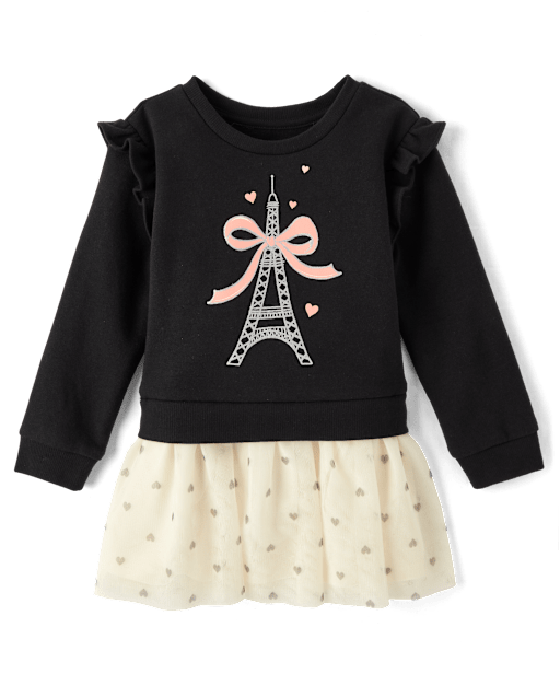 Baby And Toddler Girls Glitter Paris Sweatshirt Dress