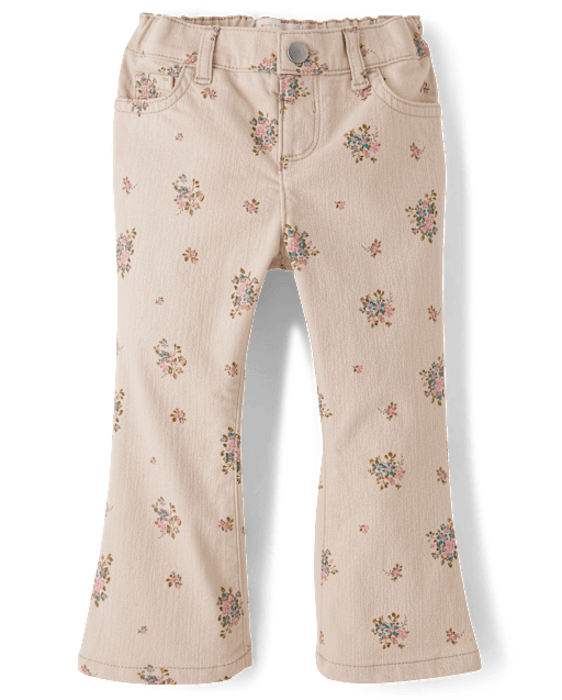 Toddler Girls Floral High Rise Flare Jeans