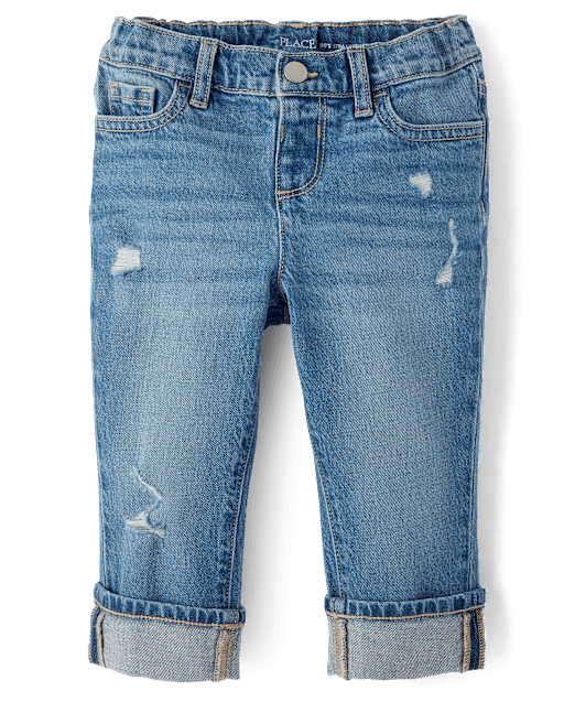 Toddler Girls Ripped Roll Cuff Straight Jeans