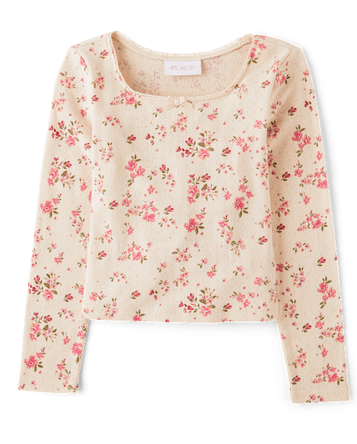 Girls Floral Pointelle Baby Tee