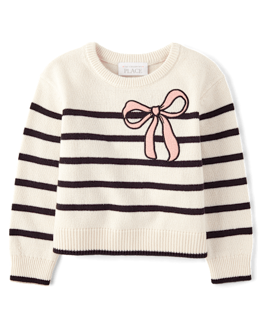 Toddler Girls Striped Sequin Bow Sweater