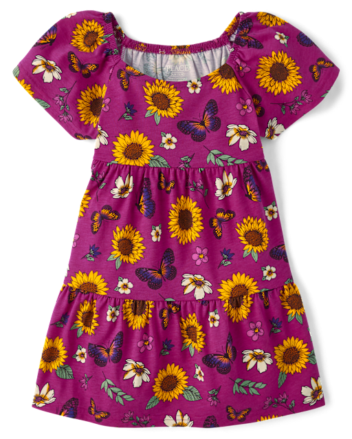 Girls Print Tiered Dress