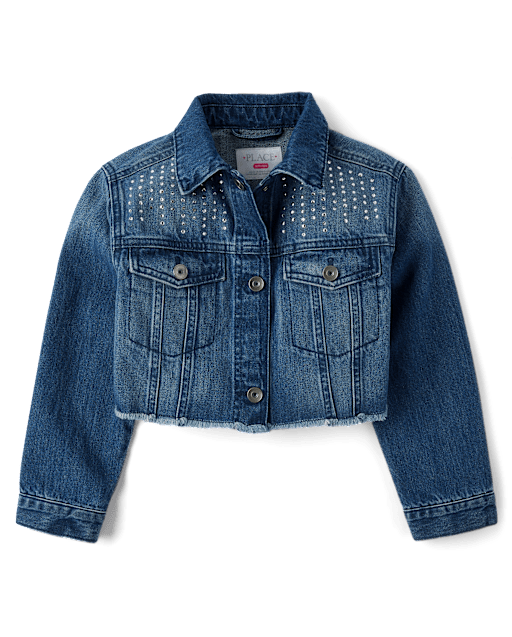 Girls Rhinestone Studded Denim Jacket