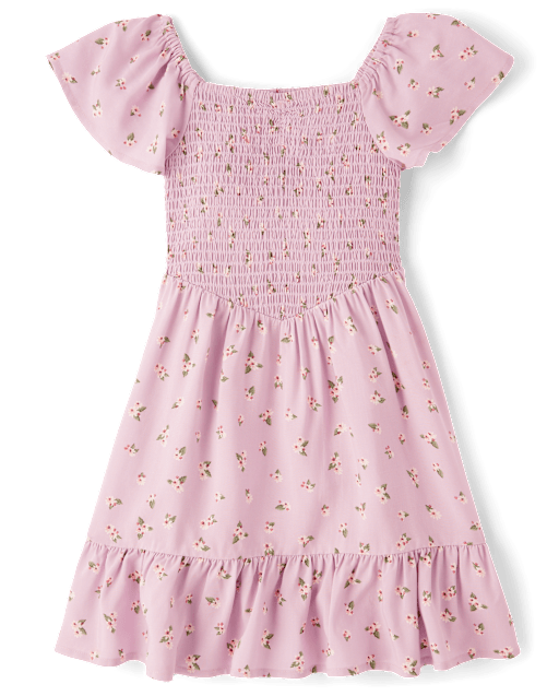 Robe à volants et smocks fleuris pour fille