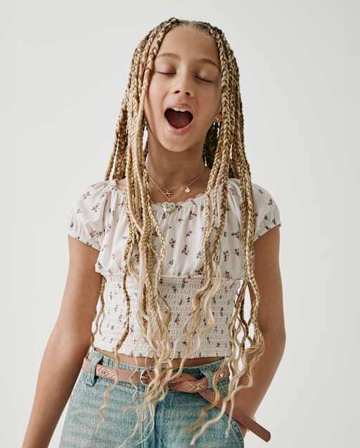 Girls Floral Smocked Top