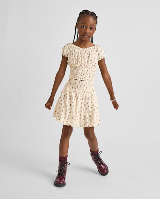 Girls Floral Smocked Bubble Skirt
