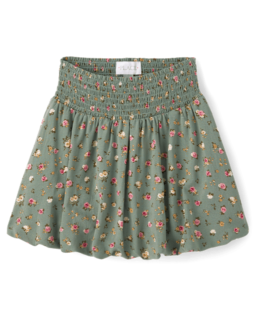 Girls Floral Smocked Bubble Skirt