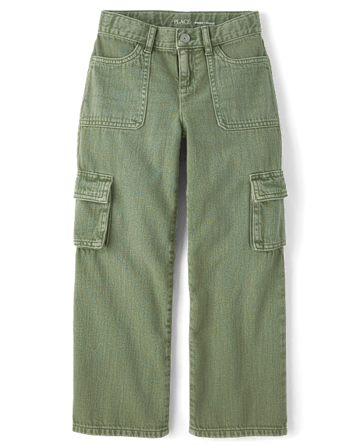 Girls Garment Dyed Baggy Cargo Jeans