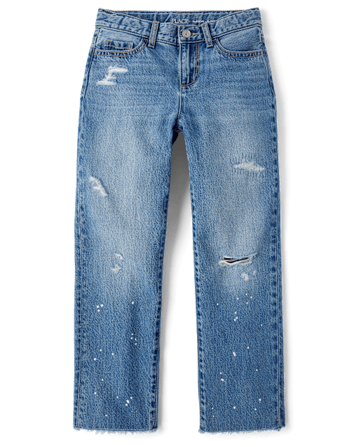 Girls Paint Splatter Ripped Slouchy Jeans
