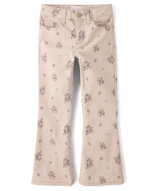 Girls Floral High Rise Flare Jeans