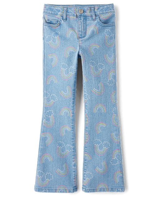 Girls Rainbow High Rise Flare Jeans