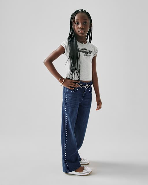 Girls Studded Wide Leg Jeans