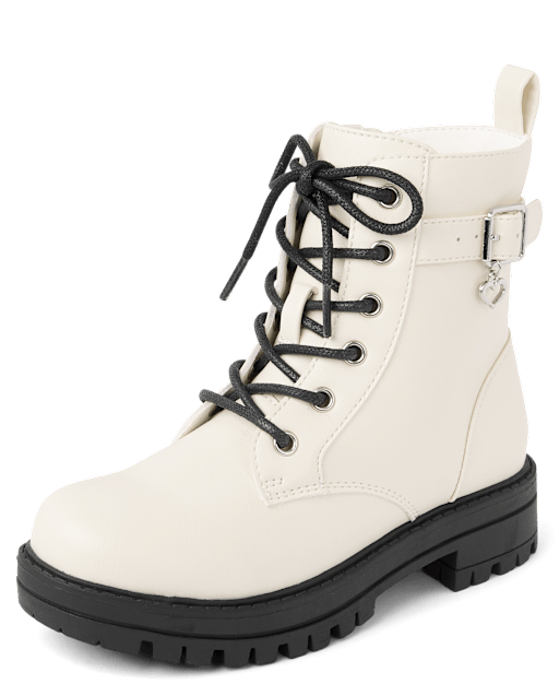Girls Heart Charm Combat Boots