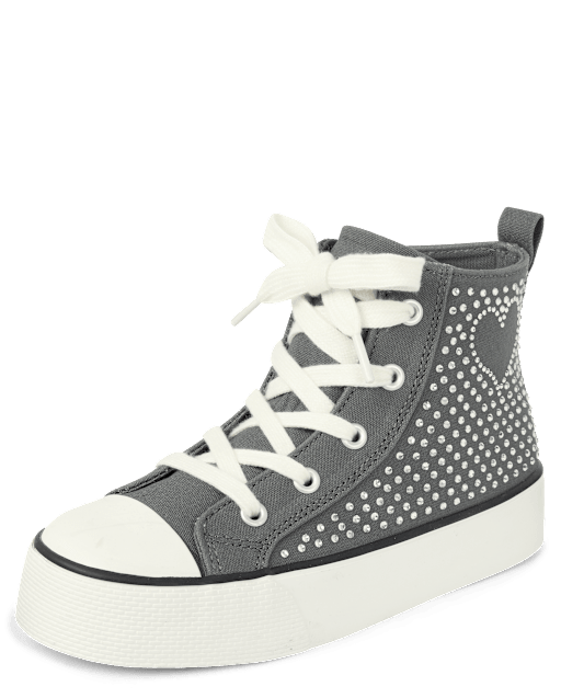Girls Rhinestone Heart High Top Sneakers