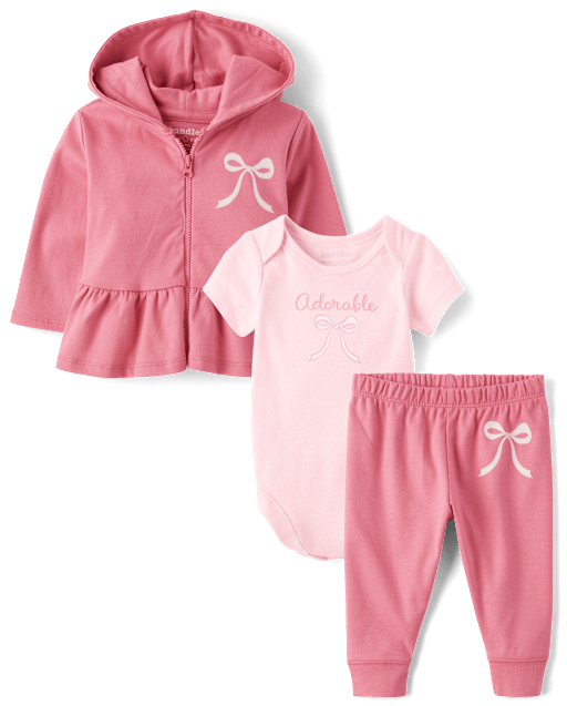 Ensemble 3 pièces pour bébé fille avec nœud papillon