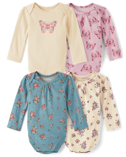 Baby Girls Butterfly Bodysuit 4-Pack