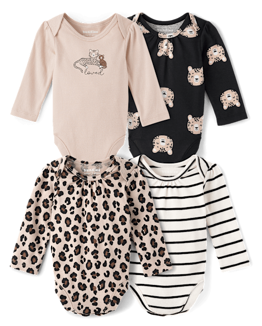 Baby Girls Leopard Bodysuit 4-Pack