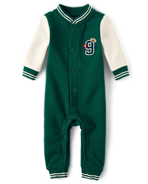 Baby Boys Embroidered Varsity Premium Fleece Romper