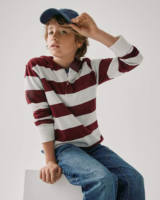 Boys Striped Rugby Hooded Top