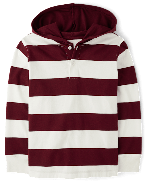 Boys Striped Rugby Hooded Top