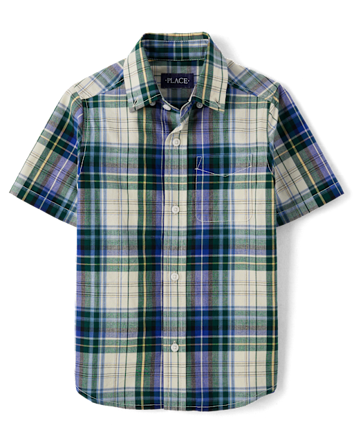 Boys Plaid Poplin Button Up Shirt