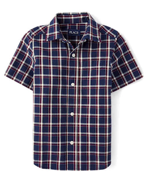 Boys Plaid Poplin Button Up Shirt