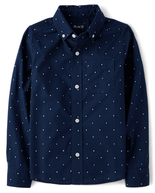 Boys Print Poplin Button Up Shirt