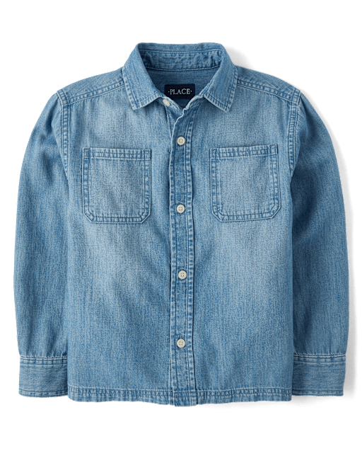 Kids Chambray Utility Button Up Shirt