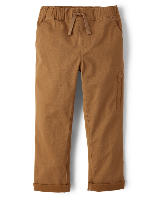 Boys Stretch Roll Cuff Pull On Chino Pants