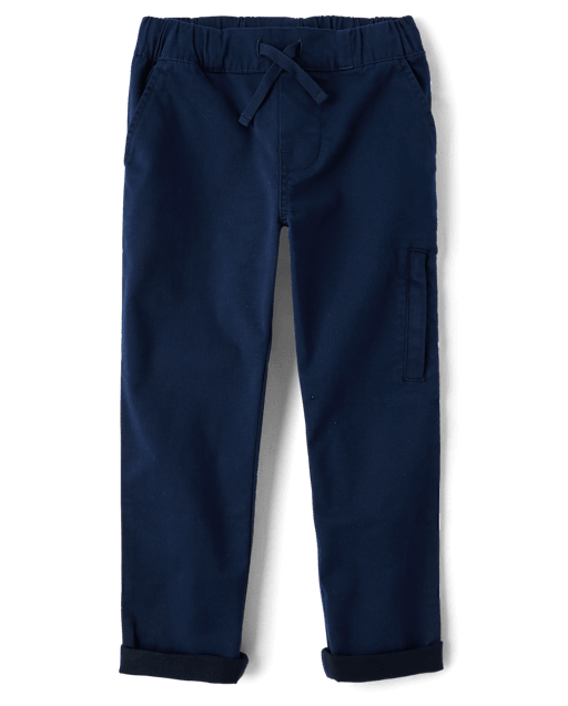 Boys Stretch Roll Cuff Pull On Chino Pants