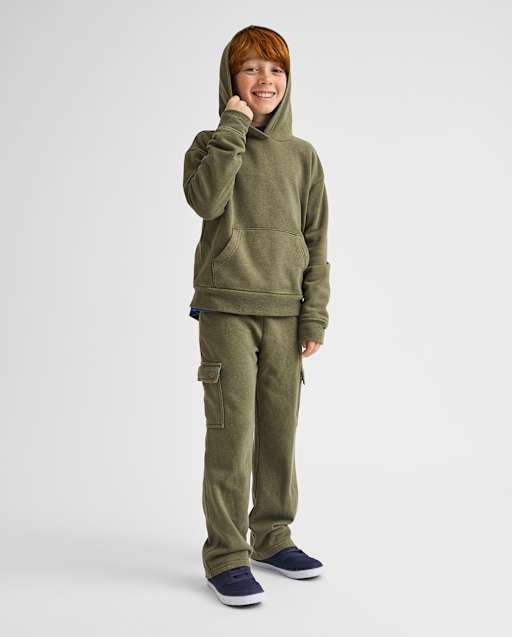 Kids Garment Dyed Premium Fleece Loose Cargo Pants