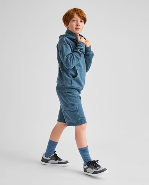 Kids Garment Dyed Premium Fleece Cargo Shorts
