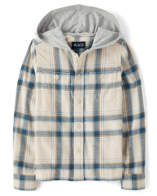 Boys Plaid Flannel Hooded Top
