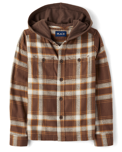 Boys Plaid Flannel Hooded Top