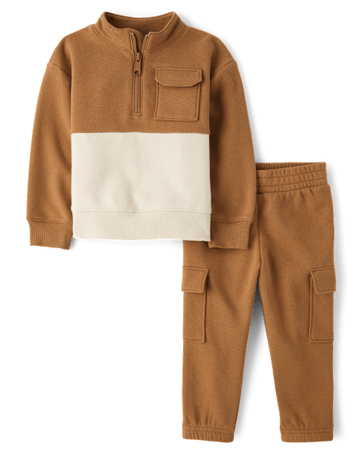 Baby And Toddler Boys Colorblock Premium Fleece 2-Piece Outfit Set