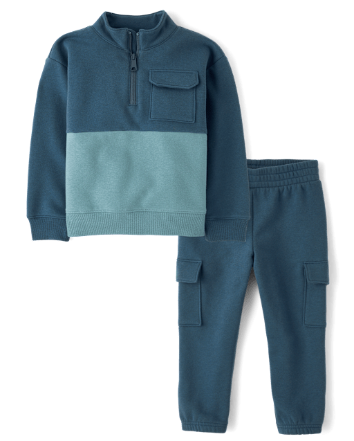 Baby And Toddler Boys Colorblock Premium Fleece 2-Piece Outfit Set