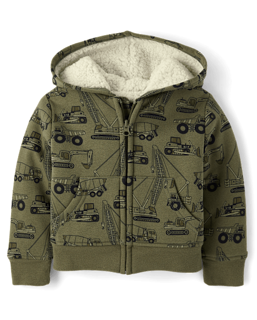 Baby And Toddler Boys Print Premium Fleece Sherpa Lined Zip Up Hoodie