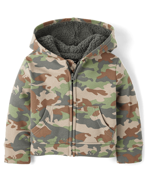 Baby And Toddler Camo Premium Fleece Sherpa Lined Zip Up Hoodies