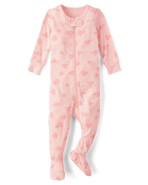Baby And Toddler Girls Heart Footed One Piece Pajamas