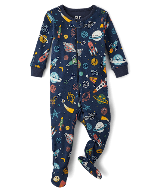 Baby And Toddler Boys Space Snug Fit Cotton Footed One Piece Pajamas