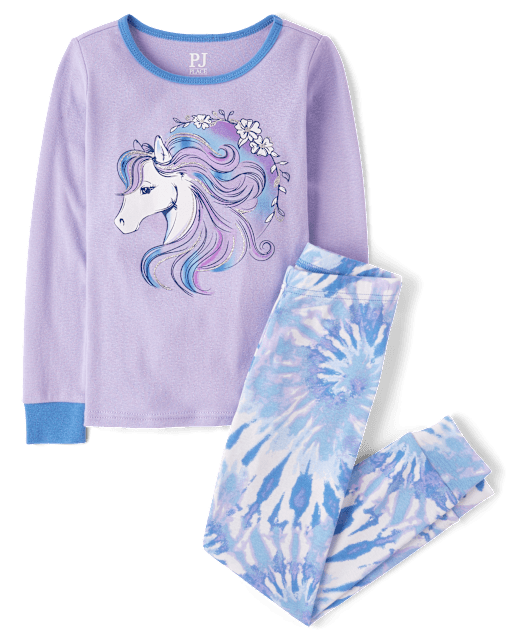 Girls Horse Snug Fit Cotton Henley Pajamas