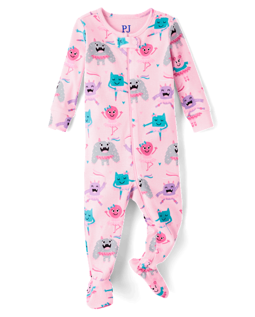 Baby And Toddler Girls Monster Ballerina Snug Fit Cotton Footed One Piece Pajamas