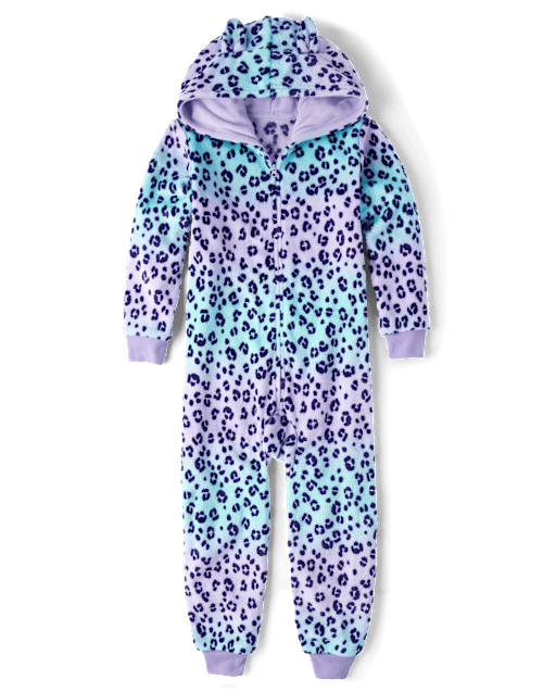 Girls Leopard One Piece Pajamas - Cozy Fleece