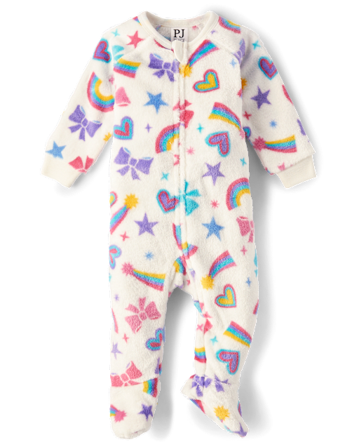 Baby And Toddler Girls Doodle Footed One Piece Pajamas - Cozy Fleece