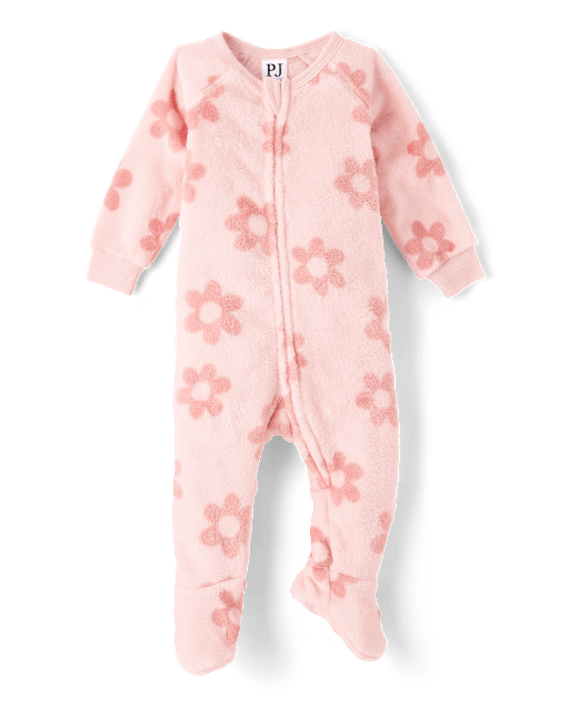 Baby And Toddler Girls Floral Fleece Footed One Piece Pajamas
